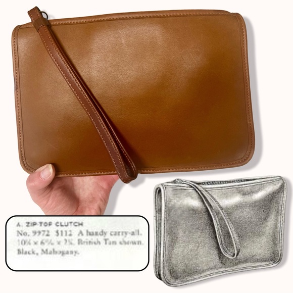 Coach Handbags - Rare Vintage Coach Zip Top Clutch SLG Travel Accessory British Tan Leather #9972